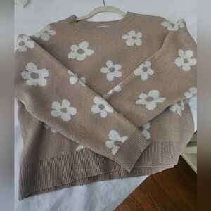 Floral Patterned Sweater - Tan and White